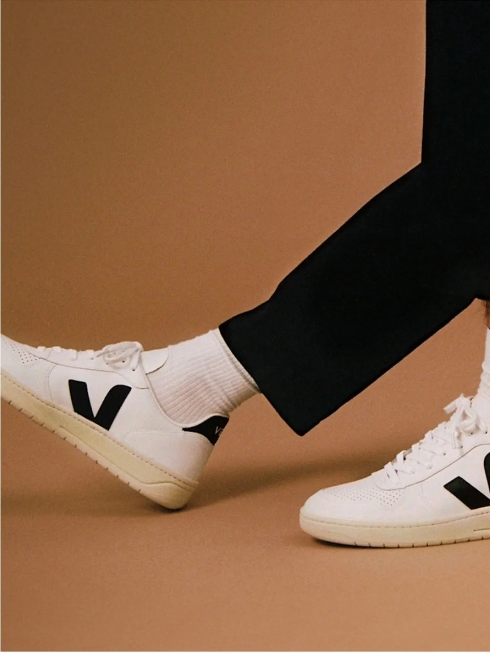 Veja V-10 Leather Sneakers — White with Black V